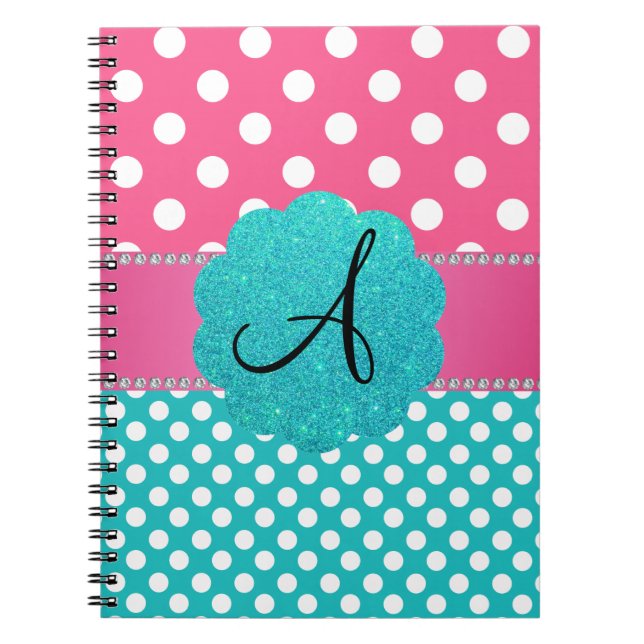 Monogram polka dots diamonds pink notebook (Front)