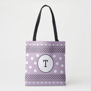 Monogram Polka Dots Pastel Purple Tote Bag