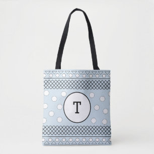 Monogram Polka Dots Pattern Geometric Pastel Blue Tote Bag