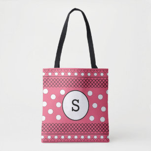 Monogram Polka Dots Pattern Pink Tote Bag