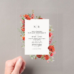 Monogram Poppy Wildflower Floral Wedding Acrylic Invitations