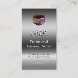Monogram, Potter, Ceramic Artist, metallic-effect Business Card