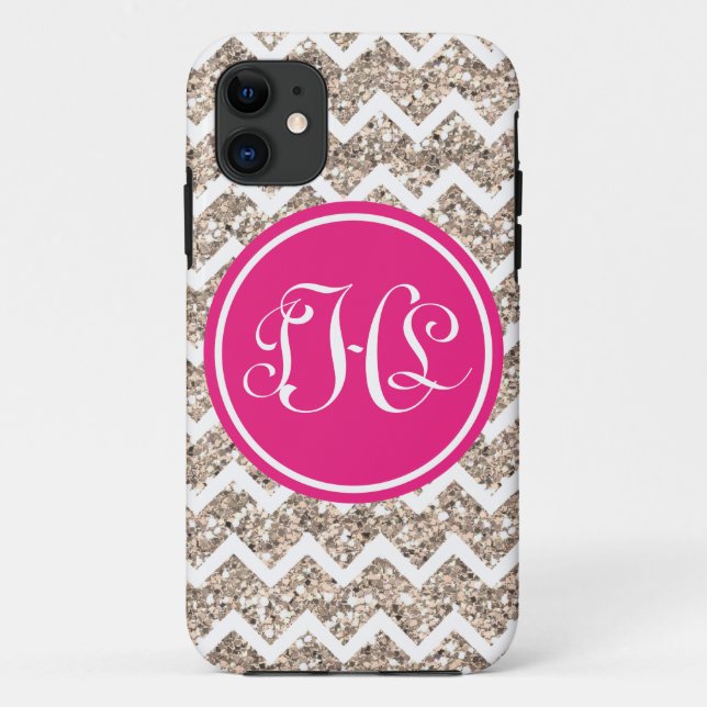 Monogram Preppy Chevron in Gold Glitter Case-Mate iPhone Case (Back)