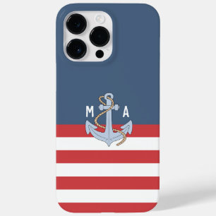 Monogram Preppy colors navy and red Anchor Case-Mate iPhone 14 Pro Max Case