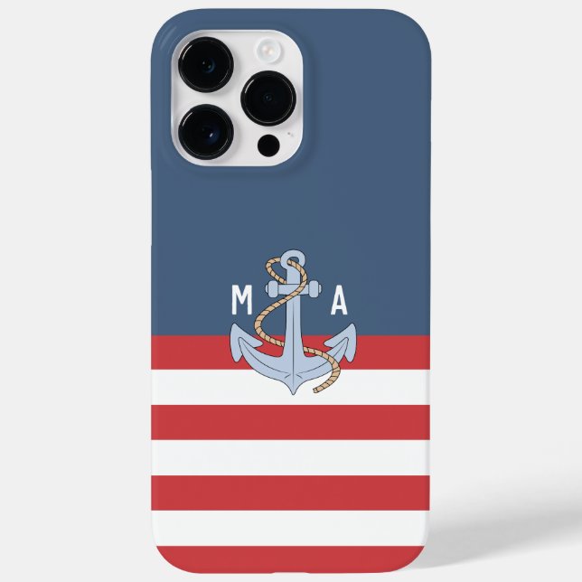 Monogram Preppy colours navy and red Anchor Case-Mate iPhone Case (Back)