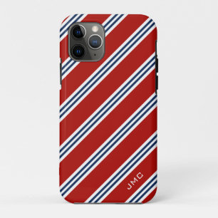 Monogram Preppy Red and Blue Stripes iPhone 11 Pro Case