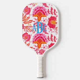 Monogram Preppy Vintage Flowers   Pink & Orange Pickleball Paddle