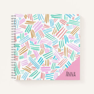 Monogram pretty abstract Cute lines blue Pinky Notebook