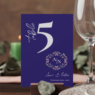 Monogram Pretty Floral Frame Wedding Table Number