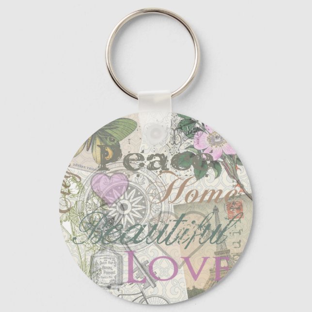 Monogram Pretty Floral Girly Pattern Keychain (Front)