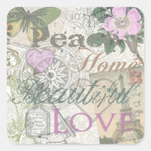 Monogram Pretty Floral Girly Pattern  Square Sticker