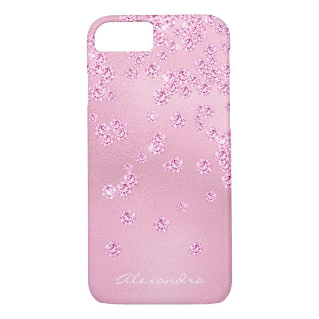 Monogram Pretty Girly Pink Diamond Bling Confetti Case-Mate iPhone Case (Back)