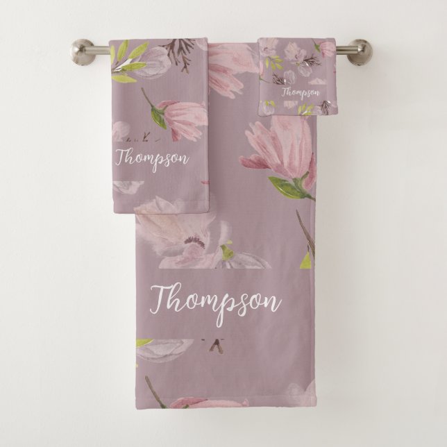 Monogram Pretty modern rustic passion fruit colour Bath Towel Set (Insitu)