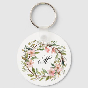 Monogram Pretty Twig and Wildflower Wreath Keychain