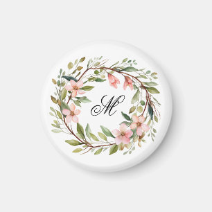 Monogram Pretty Twig and Wildflower Wreath Magnet
