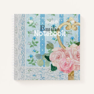 Monogram Pretty vintage floral background Blue Notebook