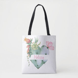 Monogram Pretty Watercolor Flowers Custom Name Tote Bag