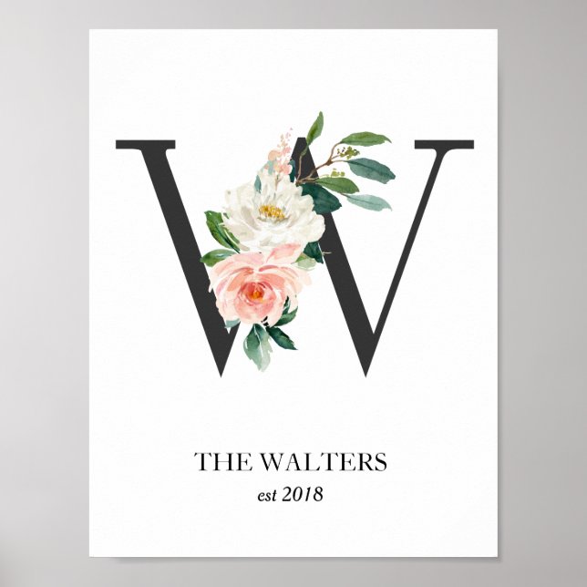 Monogram Print, Letter W, Wedding Gift, Nursery Poster (Front)