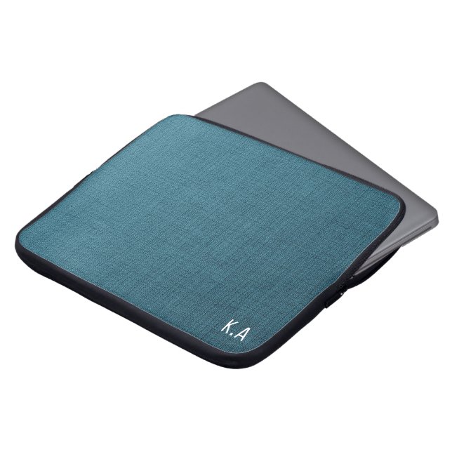 Monogram Professional Blue Linen Texture Laptop Sleeve (Front Top)