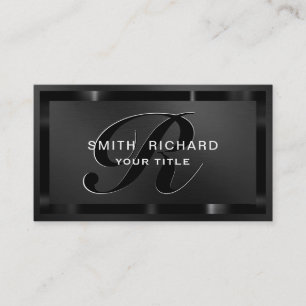 Monogram Professional Metal Plain chic Black Business Card