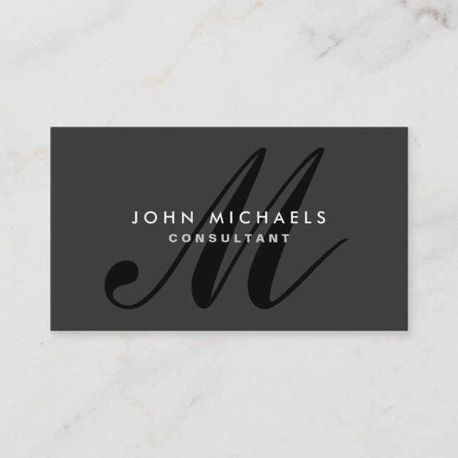 Monogram Professional Plain Elegant Black Business Card (Front)