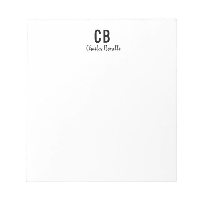 Monogram Professional Plain Minimalist Modern Notepad (Front)