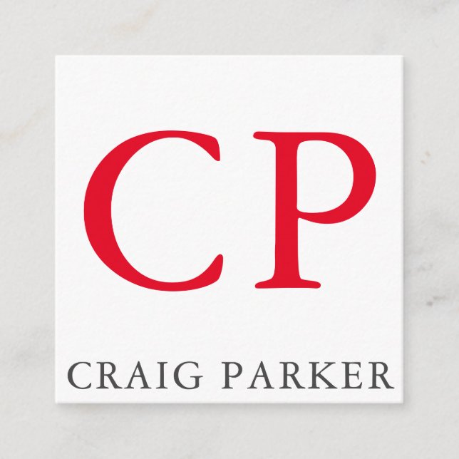 Monogram Professional Plain Red White Initials Enclosure Card (Front)