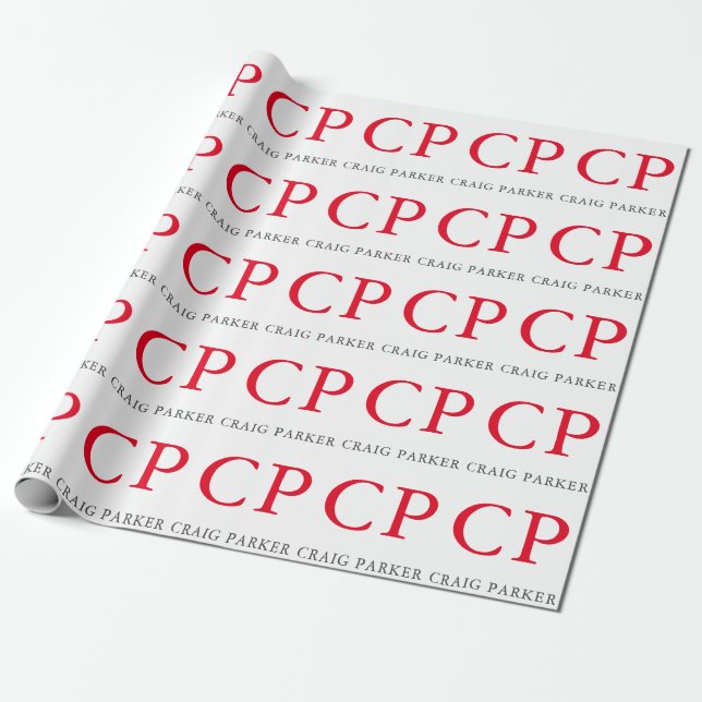 Monogram Professional Plain Red White Initials Wrapping Paper (Unrolled)