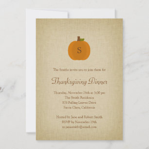 Monogram Pumpkin Thanksgiving Dinner Invitation