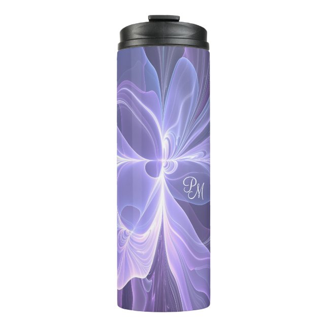 Monogram Purple Abstract Modern Fractal Thermal Tumbler (Front)