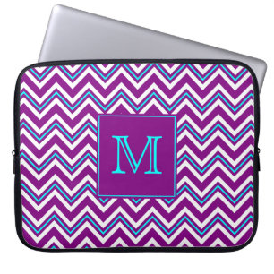 Monogram Purple and Aqua Chevron Laptop Sleeve