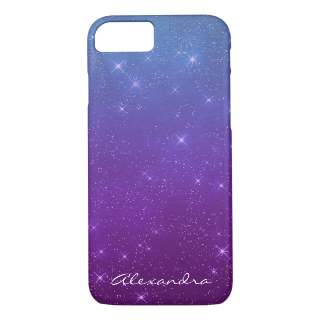 Monogram Purple and Blue Ombre Sparkle Stars Sky Case-Mate iPhone Case (Back)
