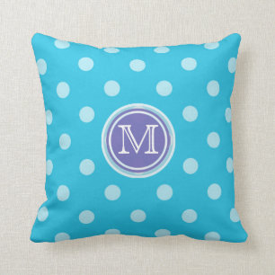 Monogram: Purple and Blue Polkadot Print Pillow