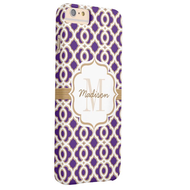 Monogram Purple and Gold Quatrefoil Case-Mate iPhone Case (Back/Right)