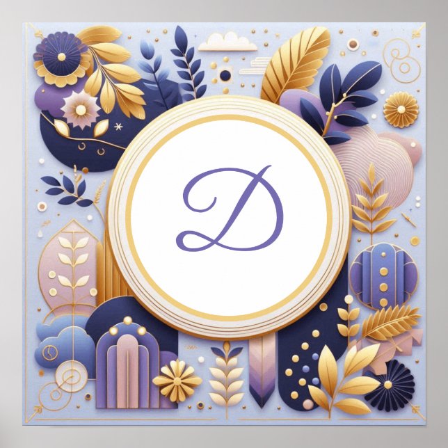 Monogram Purple and Gold Wall Art (Front)