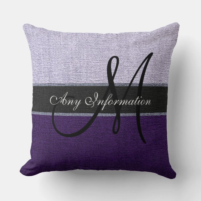 Monogram Purple and Silver Elegant Throw Pillow (Front)