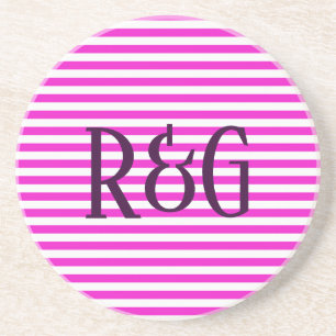 Monogram Purple and White stripes Coaster