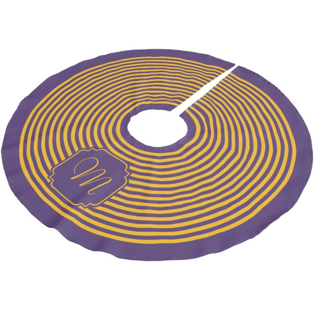 Monogram Purple and Yellow Striped Brushed Polyester Tree Skirt (Angled)