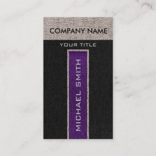 Monogram Purple & Black Burlap Linen Rustic Jute Business Card