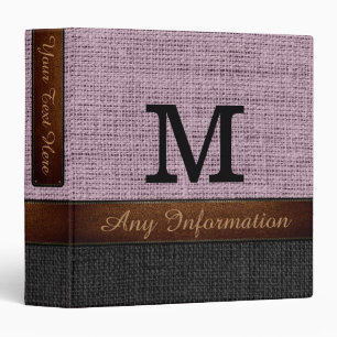 Monogram Purple & Black Burlap Rustic Jute Binder