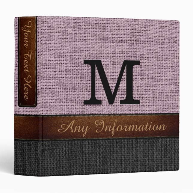 Monogram Purple & Black Burlap Rustic Jute Binder (Front/Spine)