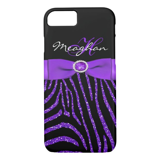 Monogram Purple, Black Glitter Zebra iPhone 7 Case (Back)