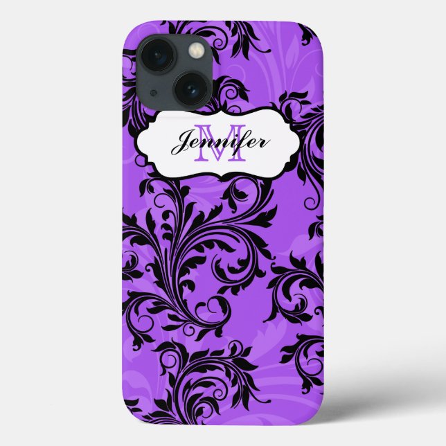 Monogram Purple Black Scrolls Swirls iPad 2/3/4 Case-Mate iPhone Case (Back)