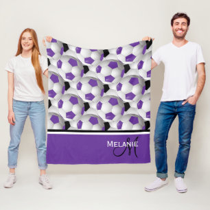 Monogram Purple Black Soccer Ball 50 x 60 Fleece Blanket
