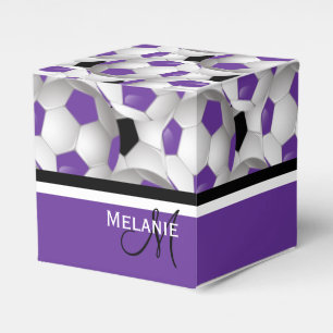 Monogram Purple Black Soccer Ball Pattern Favor Box