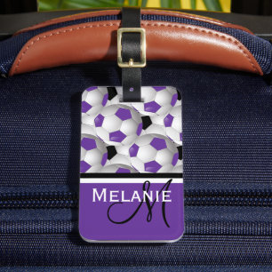 Monogram Purple Black Soccer Ball Pattern Luggage Tag