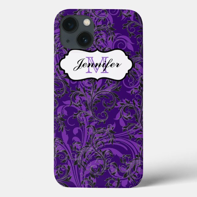 Monogram Purple Black White Swirls iPad Air Case (Back)