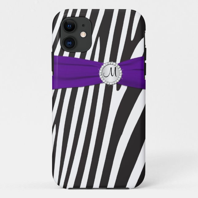 Monogram Purple Black White Zebra Striped iPhone 5 Case-Mate iPhone Case (Back)
