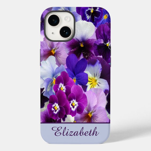 Monogram Purple Blue White Pansy Floral  Case-Mate iPhone Case (Back)