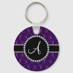 Monogram purple cheerleading black circle keychain